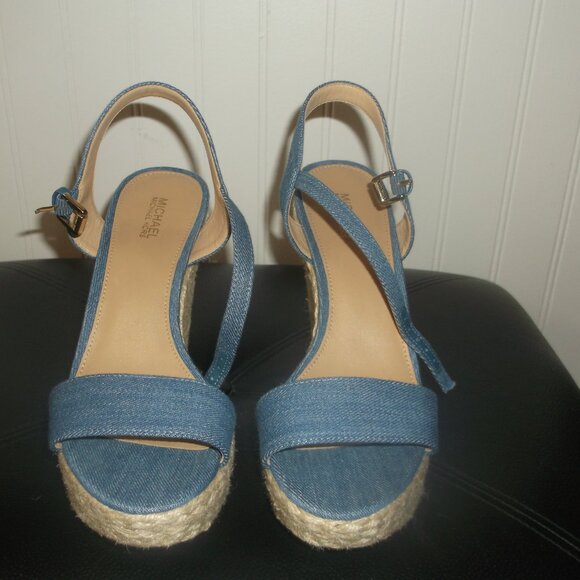 Michael Kors Blue Jean Wedge Sandals Size 6 1/2 - Picture 5 of 10